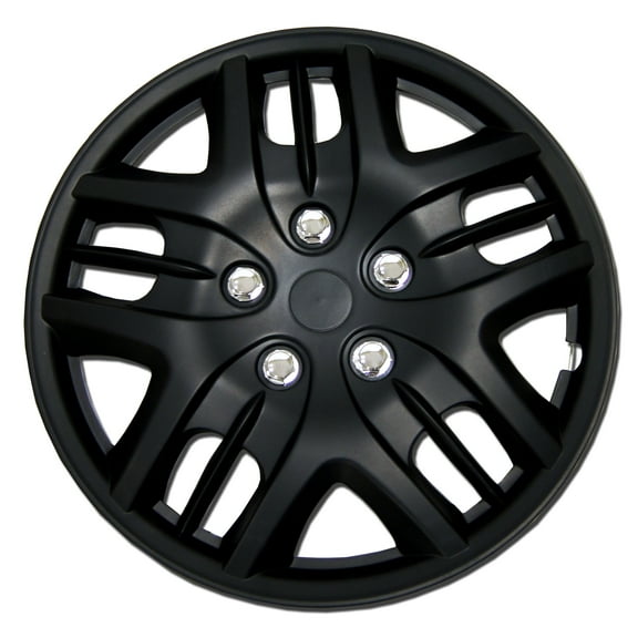 TuningPros WSC-025B16 Set of 4 Matte Black Hubcaps 16" - Hub Caps Wheel Skin Cover 16 inches 4 Pcs Set