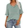 thumbnail image 5 of Posijego Women's Striped Short Sleeve T-Shirts Summer V Neck Casual Tees Loose Lightweight Basic Shirts for Women, 5 of 5