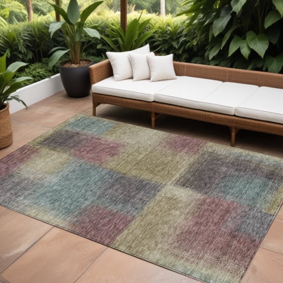 HomeRoots 584251 8 x 10 ft. Abstract Washable Indoor & Outdoor Rectangle Area Rug, Beige, Mauve & Brown