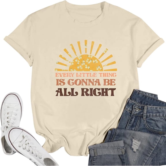 Graphic Tees for Women'summer Print Comfortable And Fashionable Fit Colored Top Short Sleeved T Shirt Everyday Leisure For Spring Summer Women Beige M