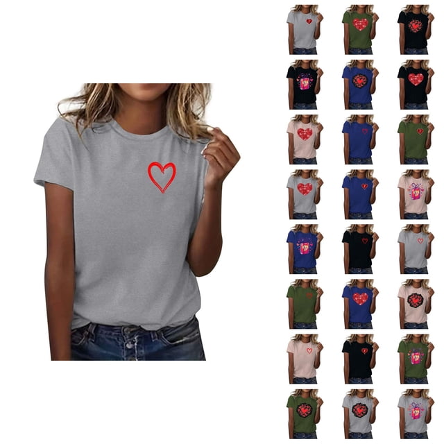 T-shirt Femme Saint-Valentin 2026 Manches Courtes Col Rond Graphique Cœur d'Amour