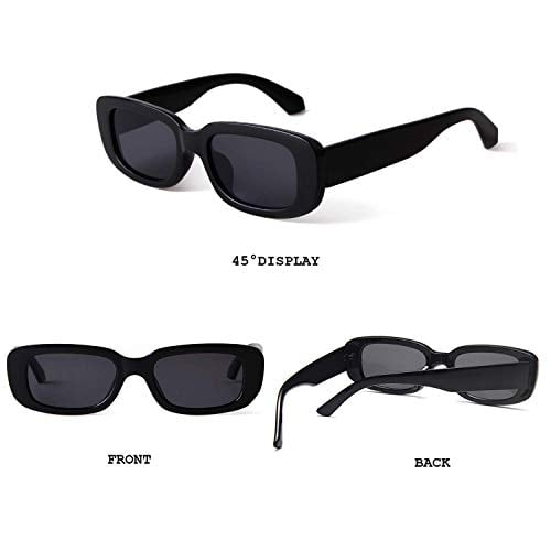 BUTABY Rectangle Sunglasses for Women Retro Driving Glasses 90’s Vintage Fashion Narrow Square Frame UV400 Protection Black BUTABY BUTABY