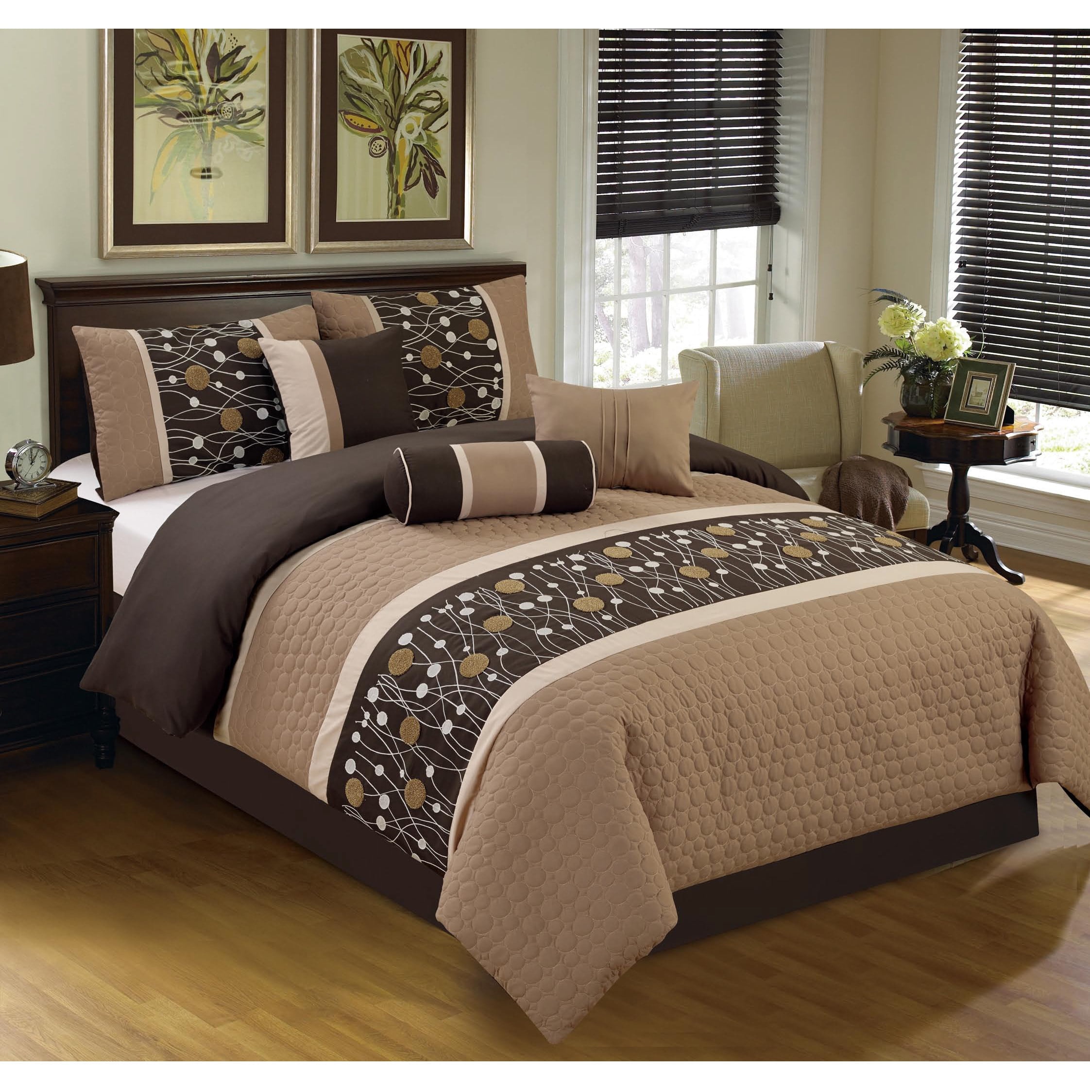 Elight Home Chinensis Brown Embrodiery 7-piece Comforter Set - Walmart