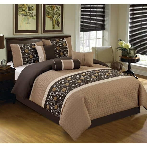 Elight Home Chinensis Brown Embrodiery 7piece Comforter Set Walmart