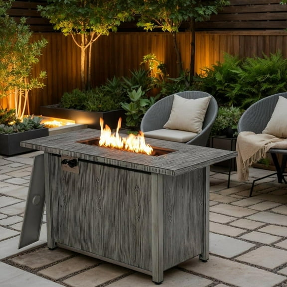 Resenkos Fire Pit Table, Fire Bowl Table,Outdoor Firepit Table,43 Inch 50 000 BTU Propane Fire Pit Table with Removable Lid-Gray