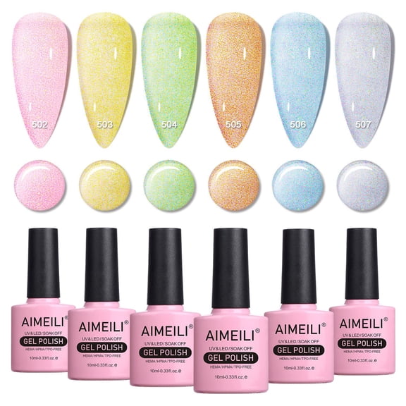 AIMEILI Soak off UV LED Gel Nail Polish Multicolour/Mix Colour/Combo Colour Set of 6pcs x 10ml - Kit Set 50