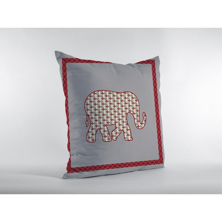 HomeRoots 412917 16 in. Elephant Indoor Outdoor Zippered Throw Pillow Red Gray