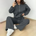 thumbnail image 6 of YOIAVAIOY 2 Piece Outfits Y2k Tracksuit Zip Up Cropped Jacket and Drawstring Wide Leg Pants Set Casual Sports Matching Sets Dark Gray M, 6 of 10