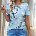 thumbnail image 3 of JTZGDY Womens T Shirts Short Sleeve Tops Boho Floral Printed Casual Pleated Front Tunic Blouses Flowy Dressy Crew Neck Summer Outfits Light Blue#03 L, 3 of 7