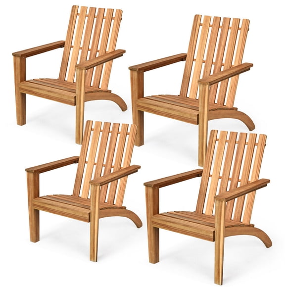 Gymax 4PCS Adirondack Chair Acacia Wood Fire Pit Chair w/ Backrest and Armrests Campfire Chair Outdoor Lawn Chair for Patio