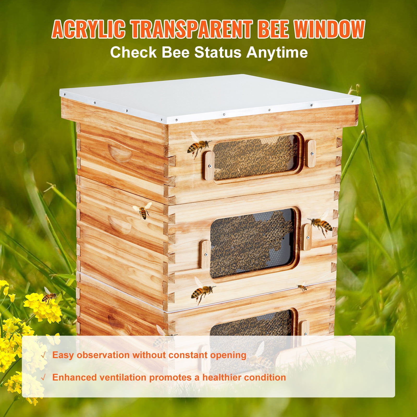 KFFKFF 20 Deep and 10 Medium Frames Langstroth Honeycomb Kit with Acrylic Windows