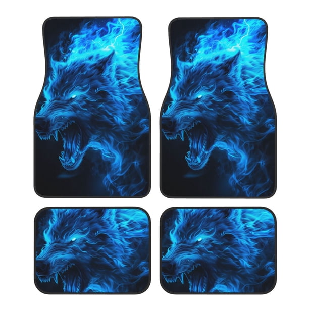 Fotbe Wolf Juego de 4 Tapetes para Auto con Estampado – Alfombrillas de Goma Reforzada, Diseño Antideslizante, Protección para Todo el Año – Vehículos, Autos, Camionetas y SUVs