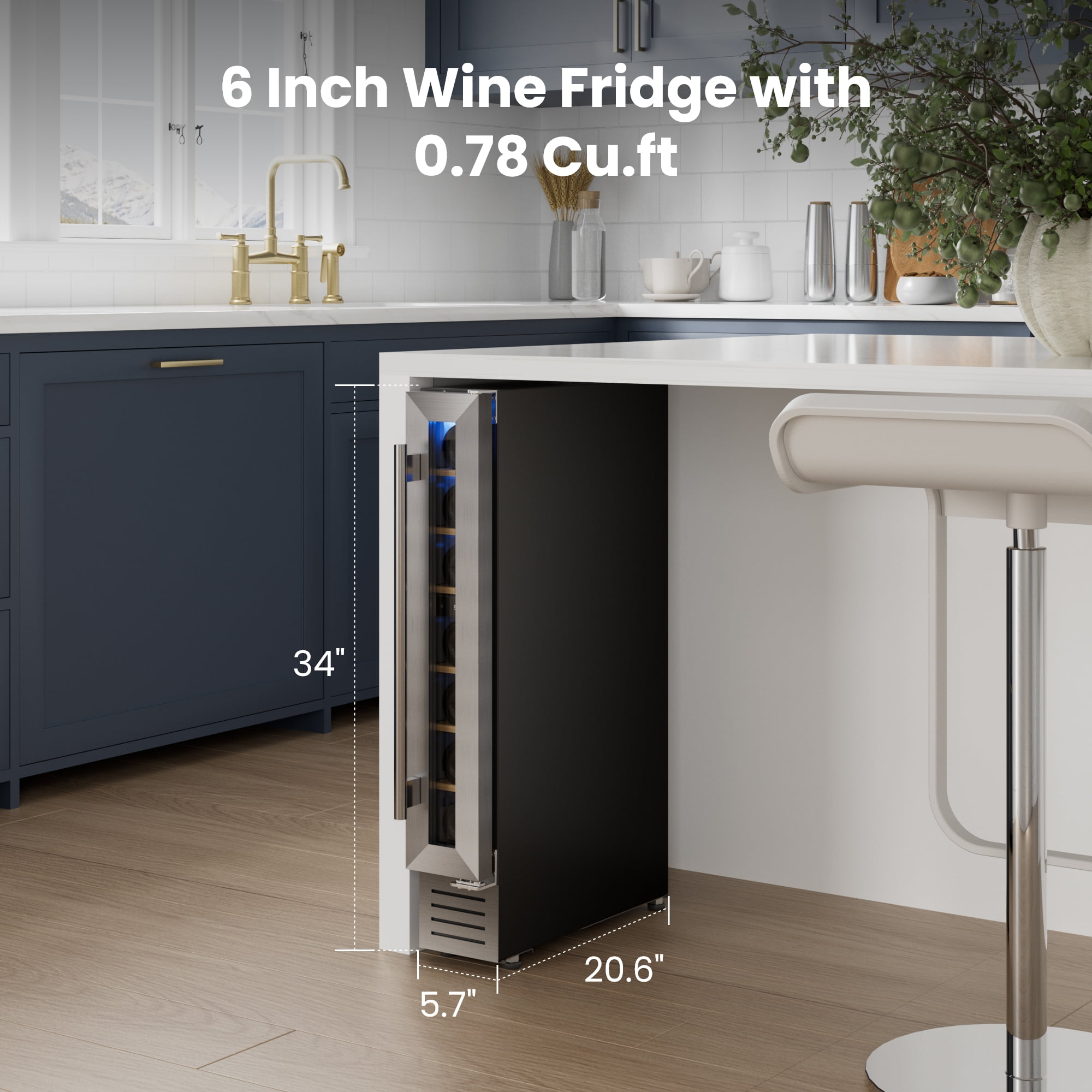 Yeego 7-Bottle Wine Cooler – 40-65°F, Freestanding or Built-In, Glass Door Fridge for Home or Office