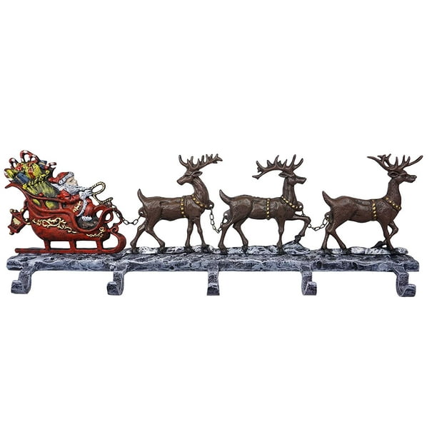 LuLu Decor, Cast Iron Christmas Stocking Holder with 5 Hooks, (Weight