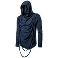 thumbnail image 3 of XFLWAM Mens Fashion Designer Draped Cowl Neck Shirts Hip Hop Irregular Hem Punk Sweatshirts Slim Fit Plain Sweatshirts Blue L, 3 of 5