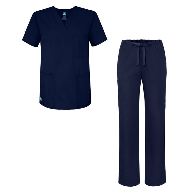 Adar Universal Unisex Scrub Set - Unisex V-Neck Scrub Top & Tapered Drawstring Scrub Pants