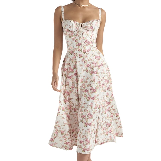 Vestido Midi Vestido Vestido midi de vendaje para mujer Vestido de fiesta sin mangas con estampado floral (Rosa S) Cgtredaw Para estrenar