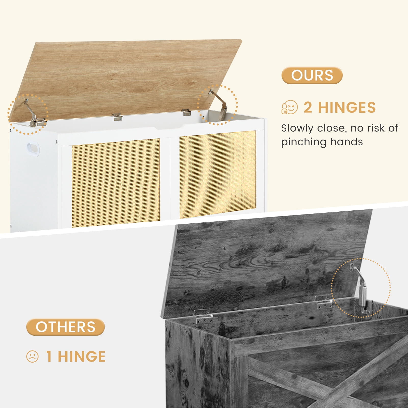 Erinnyees 39.4" Rattan Storage Chest, Storage Bench, Toy Chest, Shoe Bench, with Double Soft - Close Hinges, for Entryway, Bedroom, Living Room, Supports 300 lb