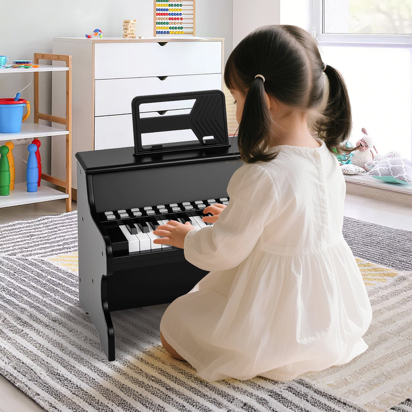 Gymax 25 Keys Digital Piano w/Music Stand Teaching Mode Lighted Keys 6 Instruments Black