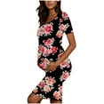 thumbnail image 5 of breaise Maternity Bodycon Dress,Floral Side Ruch Fitted Maternity Dress Summer Short Sleeve Baby Shower Dress Crew Neck Casual Lounge Pregnancy Dress Daily Wear, 5 of 6