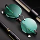 thumbnail image 1 of Gafas de sol clásicas sin montura para hombre y mujer, lentes de cristal verde oscuro, redondas, Retro, para conducir al aire libre, 1 of 4