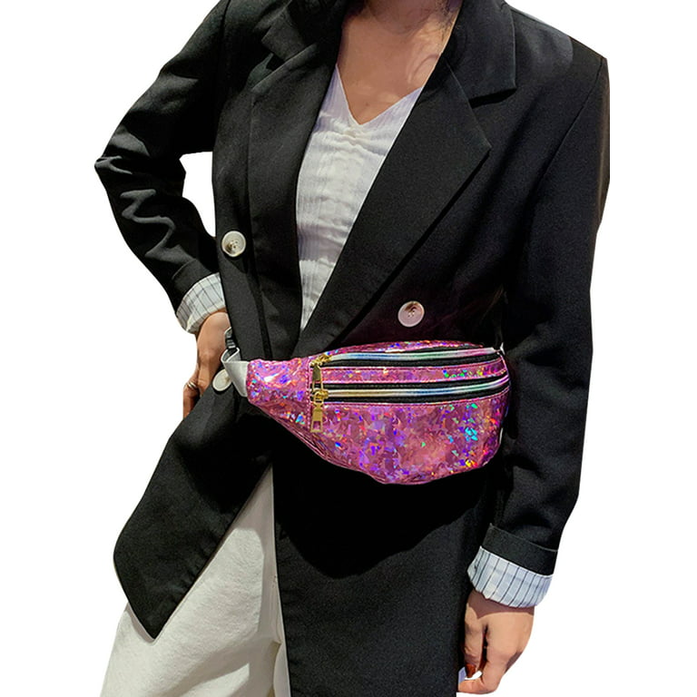 Mostdary Women Waist Pack Sling Bum Bag PU Leather Belt Fanny Pack  Crossbody Bag Black 