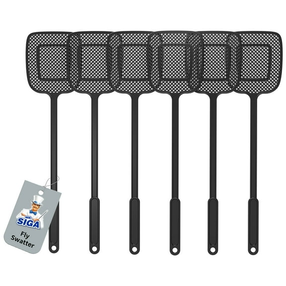 MR.Siga Heavy Duty Long Handle Fly Swatter, Black, 6 Pack