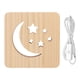 thumbnail image 1 of Luz LED 3D de madera con patrón de estrella y Luna hueca, protección ocular, fuente de alimentación USB, lámpara de noche blanca cálida para dormitorio, 1 of 5