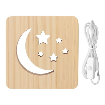 

3D LED Night Light Wooden 3D LED Light Moon Star Pattern Hollow Design Warm White Pine Wood Eye Protection For Living Room