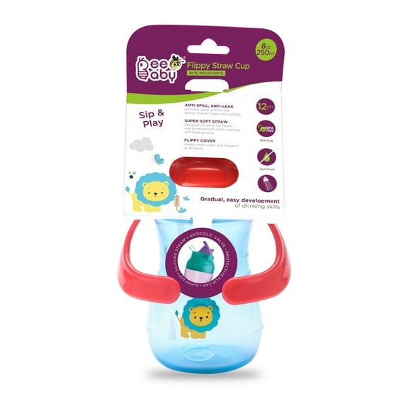 BeeBaby Flippy Straw Cup With Handle 240 ML / 8Oz.-Blue