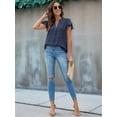 thumbnail image 5 of Womens Blouse V Neck Ruffle Sleeve Flowy Shirts Dressy Casual Cute Summer Tops Navy Blue L, 5 of 7