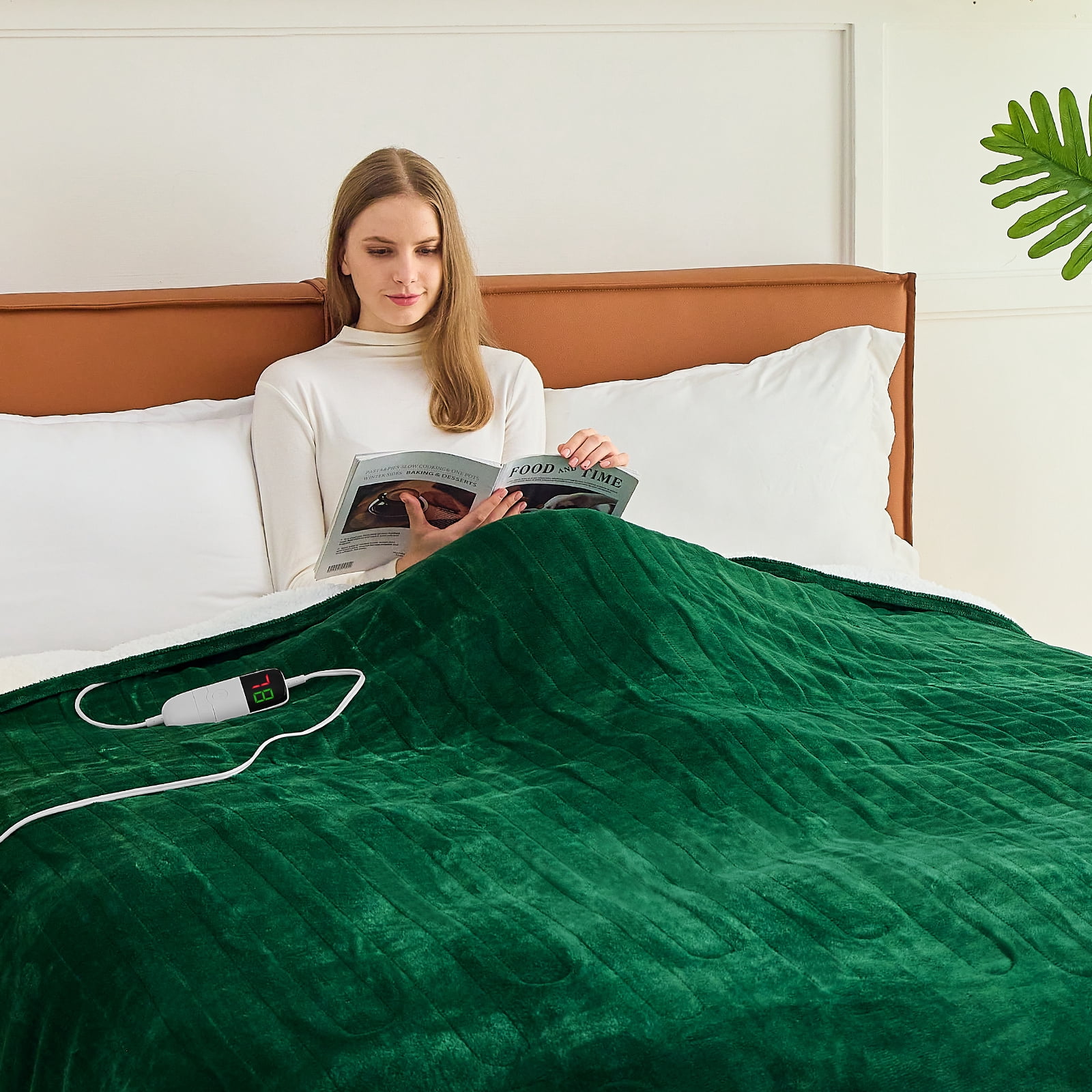 PMONPA Electric Heated Blanket, Flannel & Sherpa Heating Blanket for Adult, Fast-Heating with 10 Heat Levels 5 Time Settings (51"x61", Green)