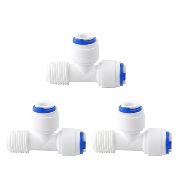 Unique Bargains 1/4 Inch BSP Male to 1/4 Inch OD Tee-type Quick Connect Water Purifier for RO Reverse Osmosis System 3pcs