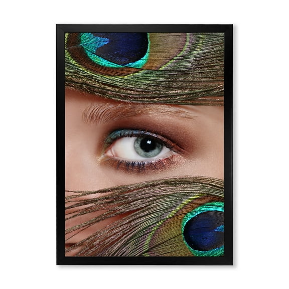 Designart 'Peacock Feathers and Eye' Bohemian & Eclectic Framed Art Print