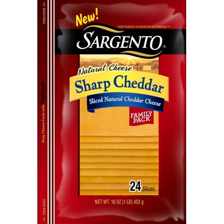 Sargento Natural Cheese Sharp Cheddar Sliced Cheese, 24 ct, 16 oz  Walmart.com