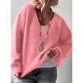 thumbnail image 6 of Women Soft Deep V Neck Drop Shoulder Lantern Long Sleeve Oversized Lazy Fit Solid Knit Sweater Pink M, 6 of 8
