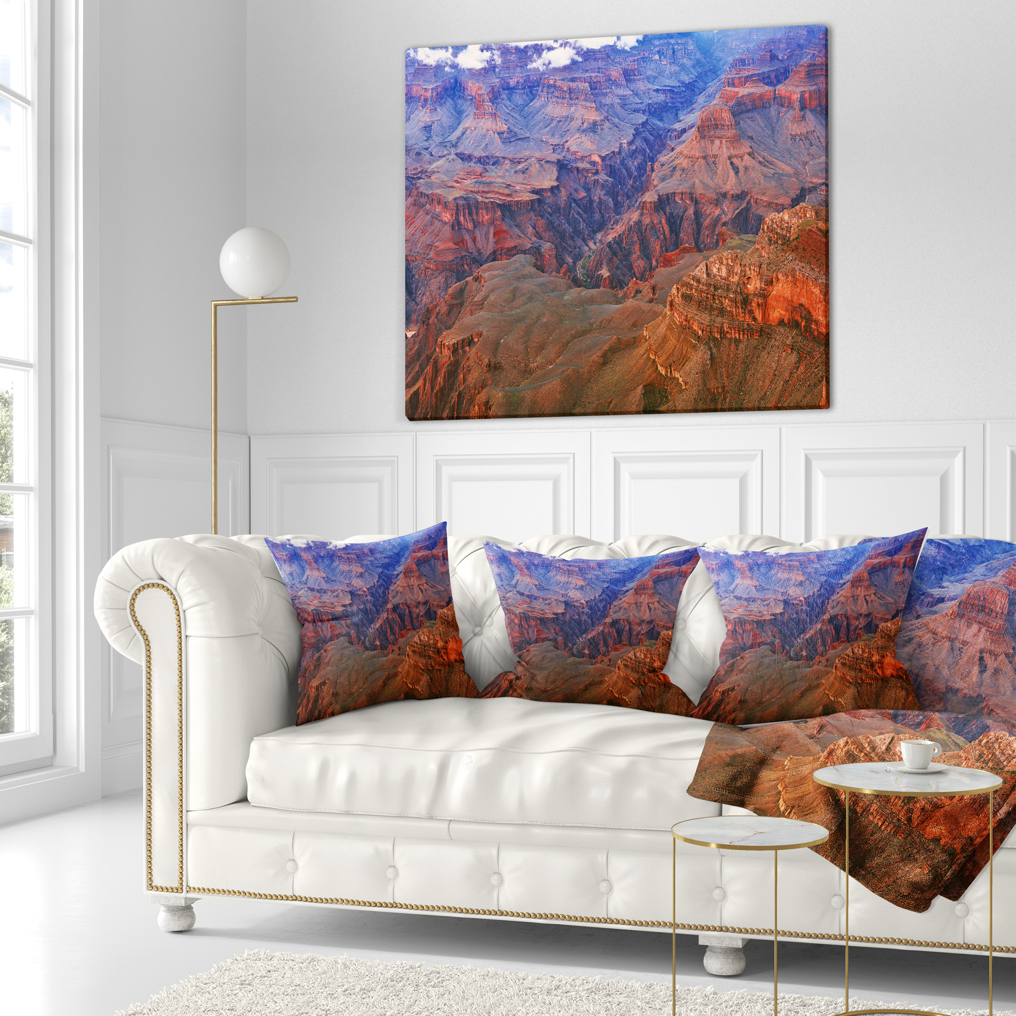 Designart Blue and Red Grand Canyon View - Landscape Printed Throw Pillow - 16x16
