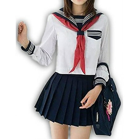 Red Dot Boutique 4053 - Long Sleeve Japanese School Girl Sailor Uniform Cosplay Costume Dress, Blue, 2X