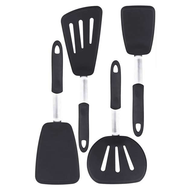 ZHAOCHENG Espátulas para utensilios de cocina antiadherentes, espátulas de goma flexibles extra anchas y resistentes, juego de utensilios de cocina para panqueques, huevos, pescado, (paquete de 4, neg
