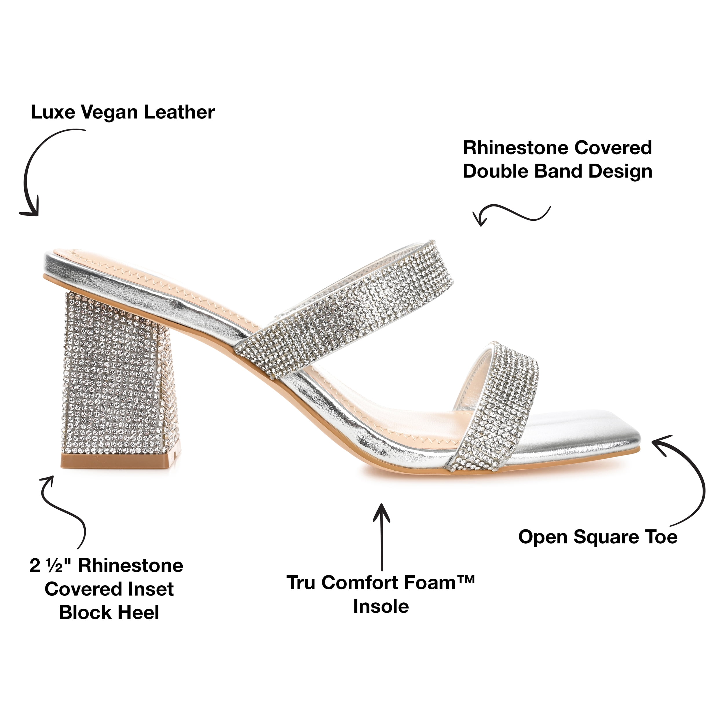 Journee Womens Shandee Rhinestone Detail Block Heel Evening Dress Sandals