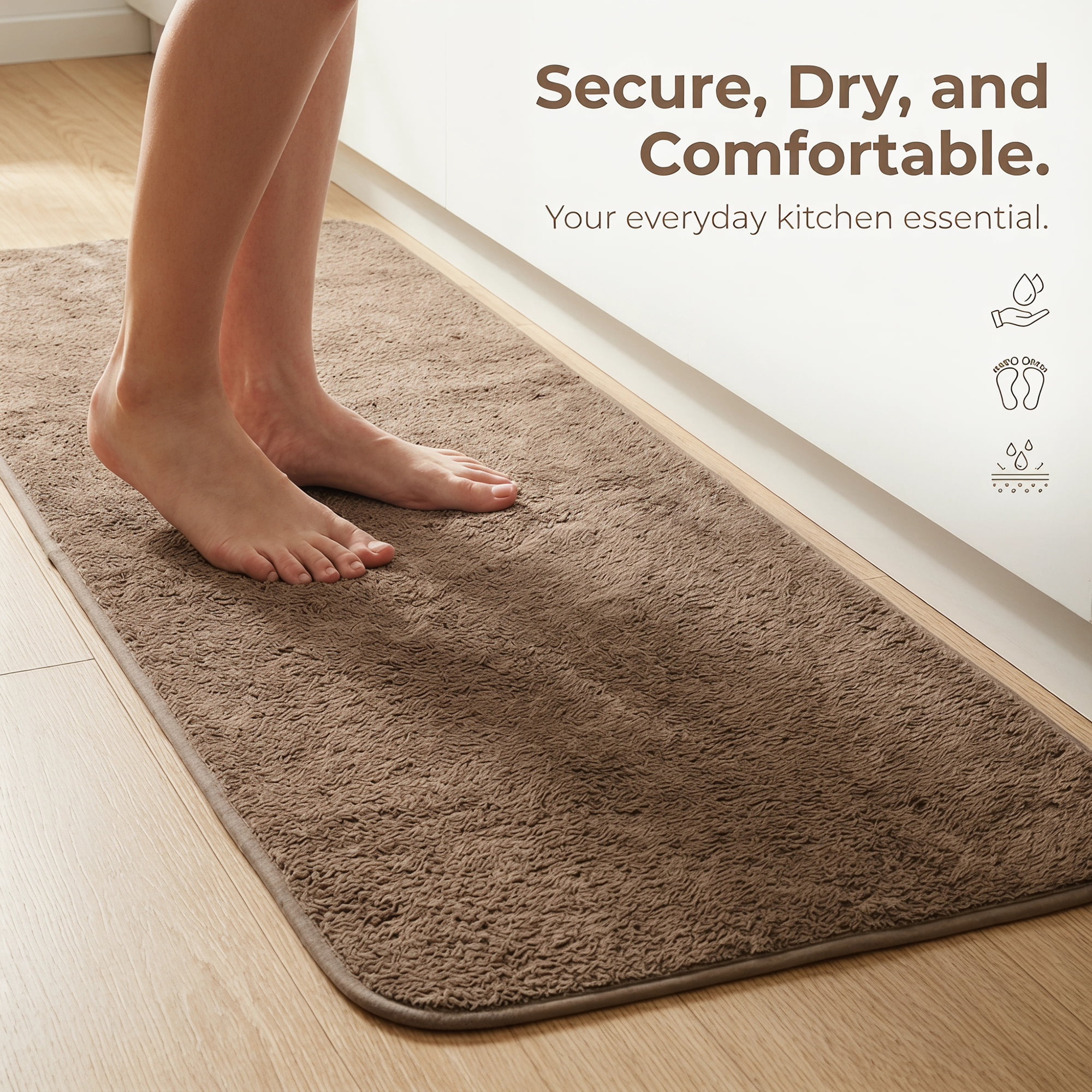 Unique Bargains Non Slip Absorbent Solid Color Polyester Runner Mat Brown 47" x 20"