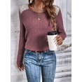 thumbnail image 3 of Womens Casual Crew Neck Shirt Lace Patchwork Blouses Pullover Sweaters Solid Color Long Sleeve Tunic Tops Brick Red S, 3 of 5