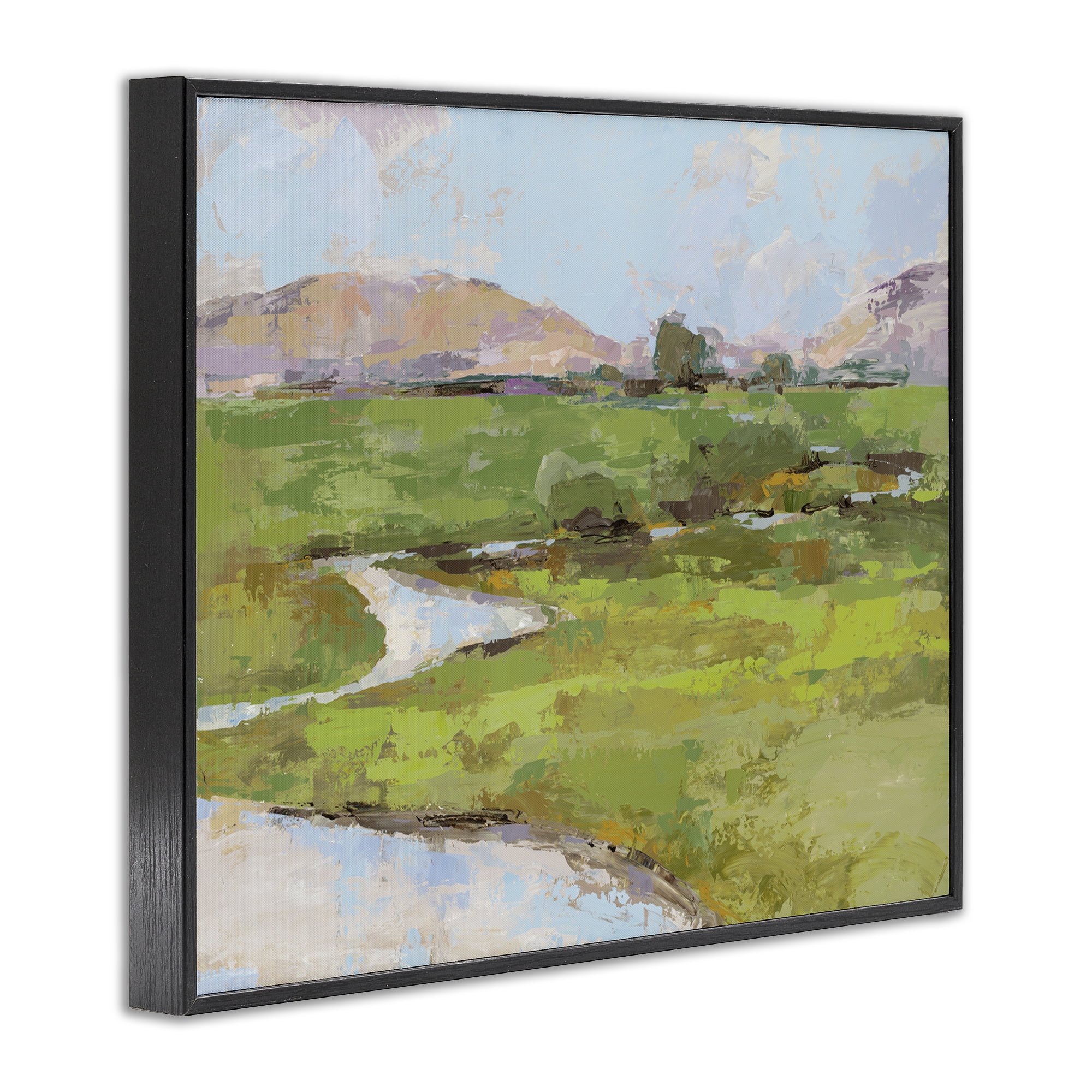 Stupell Industries Hillside Winding Stream Landscape Painting Black Framed Art Print Wall Art, 20 x 16