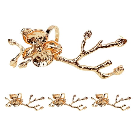 

COOLL 4Pcs Napkin Buckle Exquisite Durable Alloy Leaf Flower Napkin Ring Holders for Kitchen