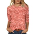 thumbnail image 2 of Viluyesy 3/4 Sleeves T-Shirt Women Round Neck Shirt Tops Fashionable Relaxed Loose Blouse Orange Size 3XL, 2 of 7