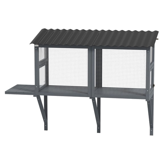 Wooden Cat Catio Outdoor Enclosure - Window Perch with Platform - Safe Cat Playpen for Indoor/Outdoor Use - Gray