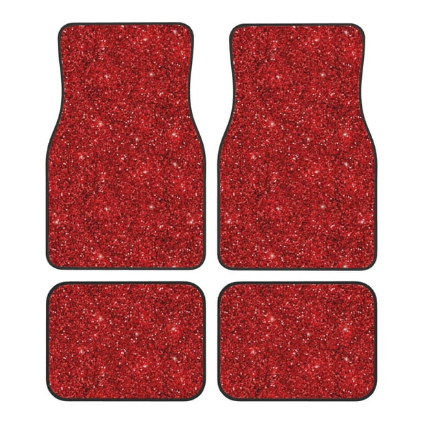 Balery Red Glitter Juego de 4 Alfombrillas para Auto, Revestimientos de Caucho Resistente, Diseño Antideslizante