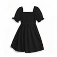 thumbnail image 4 of Agkizg Girls Short Sleeve Dresses Crewneck Solid Color Casual A Line Cottons Girl Sundress Dresses, 4 of 5