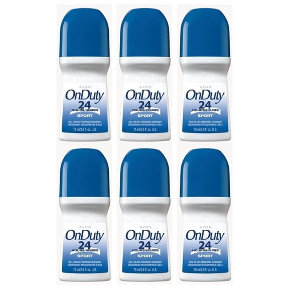 AVON On Duty Sport Roll On Antiperspirant Deodorant for Men 6 Pack, Mens Roll On Deodorant with Fresh Citrus Scent, Clear Non-Staining, Quick Dry Underarm Protection, 2.6 fl oz Each