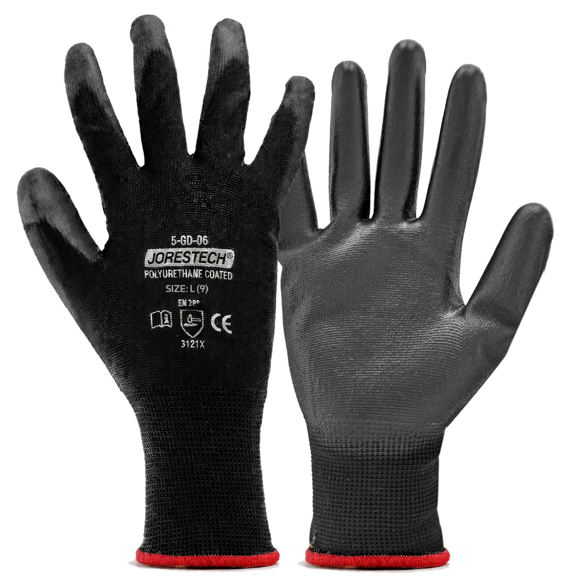 Jorestech PU Coated Work Gloves with Lightweight Polyester Liner, EN 388 3121X, 12-Pair Pack